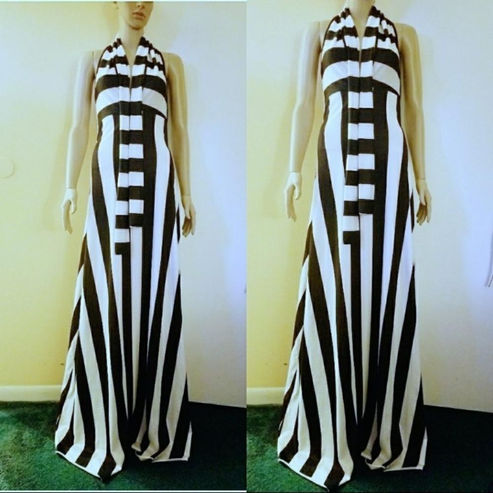 Blue & white open strap dress